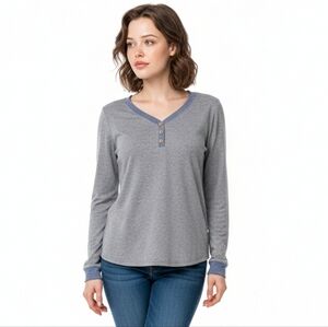 Cici Bird Women's Gray Longsleeve Pullover Shirt XL Rayon Blend 1/4 Button Front